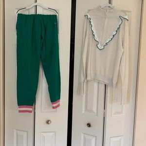 Green Pants and Cream Sweater Set